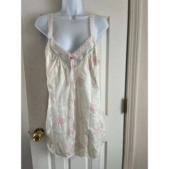 Vtg 1980's Gilead Peignoir Set Nightgown (S) and Robe (M) Beige Pink Roses Lace - Picture 3 of 10